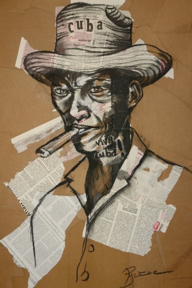 Dessin intitulée "Fumeur-de-havane" par Hélène Py, Œuvre d'art originale, Fusain