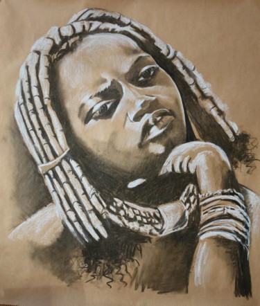 Dessin intitulée "Namibienne" par Hélène Py, Œuvre d'art originale, Fusain
