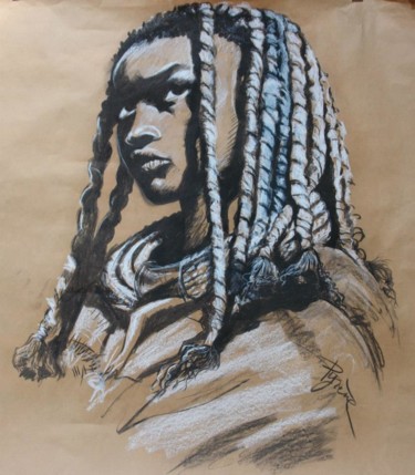 Dessin intitulée "Fillette Namibie" par Hélène Py, Œuvre d'art originale, Fusain