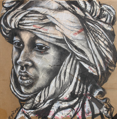 Dessin intitulée "Touareg" par Hélène Py, Œuvre d'art originale, Fusain