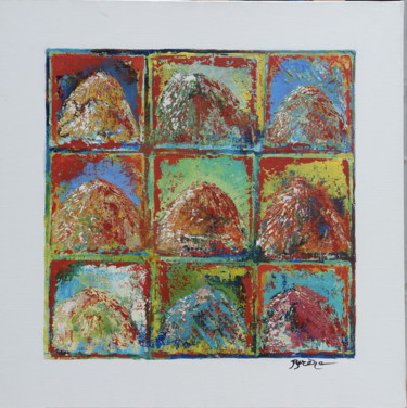 Peinture intitulée "Meules de foin" par Hélène Py, Œuvre d'art originale, Acrylique