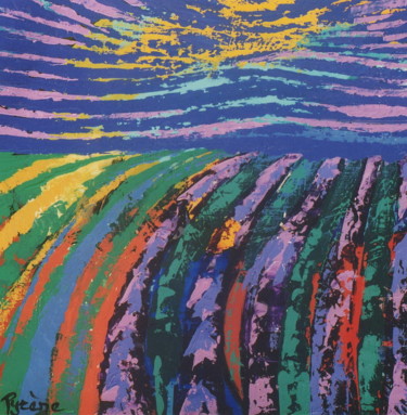 Peinture intitulée "Champ de lavande" par Hélène Py, Œuvre d'art originale, Acrylique
