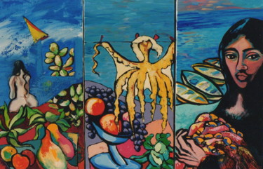Peinture intitulée "Triptyque Grec" par Hélène Py, Œuvre d'art originale, Acrylique