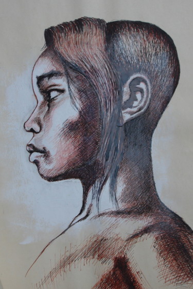 Dessin intitulée "Indonésien" par Hélène Py, Œuvre d'art originale, Encre