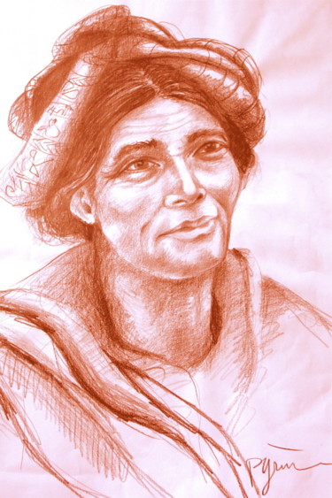Dessin intitulée "Tibétaine" par Hélène Py, Œuvre d'art originale, Graphite