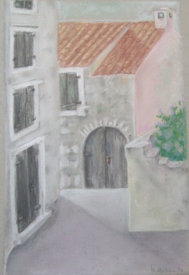 Drawing titled "Houses and Shadows" by Branka Mattenheim, Original Artwork, Pastel
