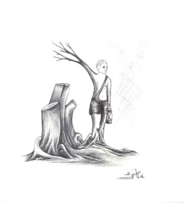 Dibujo titulada "fils des racines" por Hamza Rhani, Obra de arte original, Bolígrafo