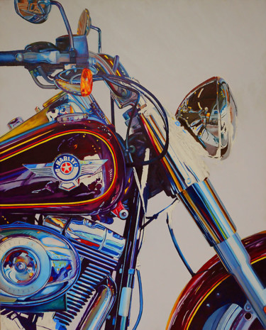 Harley Davidson model Fatboy- oil on canvas 100 x 80cm - 2014- in progress. Pintura intitulada "Harley Davidson mod…" por Linaldo Cardoso, Obras de arte originais, Óleo