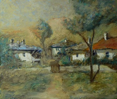 Painting titled "Old houses /52x44" by Georgi Veniaminov, Original Artwork, Oil