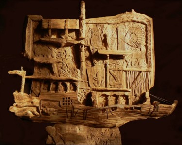 Sculpture titled "Nooah, closed" by Georgi Veniaminov, Original Artwork, Wood