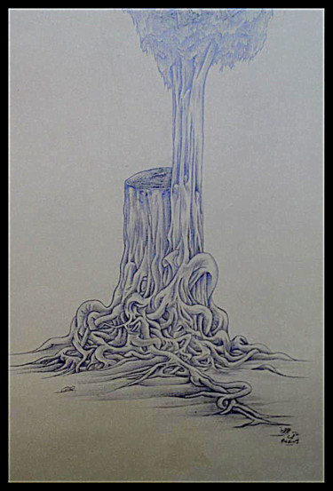 Dibujo titulada "origine racines" por Hamza Rhani, Obra de arte original, Lápiz