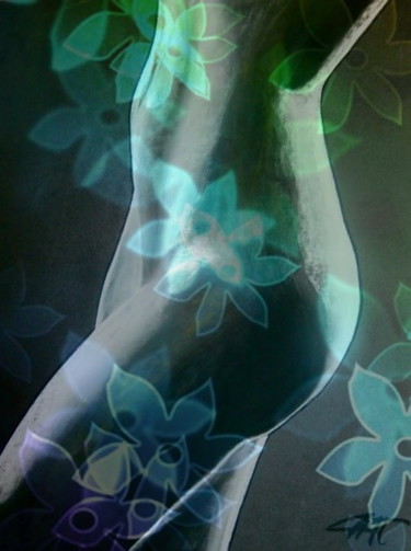Arts numériques intitulée ""FLEUR BLEUE"" par Catherine Wernette, Œuvre d'art originale, Peinture numérique
