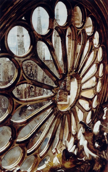 Peinture intitulée "Rosace, Sagrada Fam…" par Paul Dmoch, Œuvre d'art originale, Aquarelle