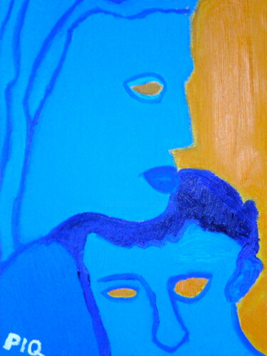 Peinture intitulée "Femme et enfant ble…" par Gilles Piquereau, Œuvre d'art originale, Huile