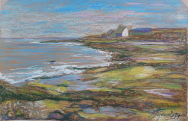 Dessin intitulée "Paysage de Bretagne" par Pierre Feyeux, Œuvre d'art originale, Pastel