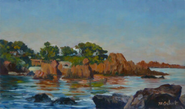Peinture intitulée "Rochers et l'ile de…" par Jean-François Grébert, Œuvre d'art originale, Huile
