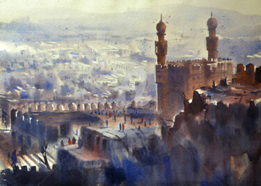 Painting titled "Golconda Fort,Hyder…" by Kishore Singh, Original Artwork, Watercolor