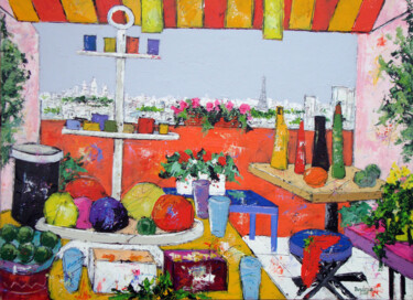 Peinture intitulée "Vue sur Paris" par Jean-Pierre Borderie, Œuvre d'art originale, Acrylique