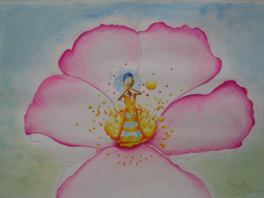 Peinture intitulée "Mireille l'abeille" par Rosyline, Œuvre d'art originale, Aquarelle