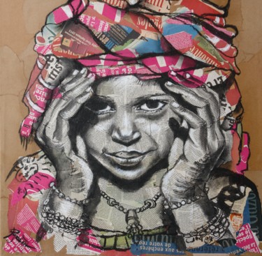 Dessin intitulée "La petite Malgache" par Hélène Py, Œuvre d'art originale, Fusain