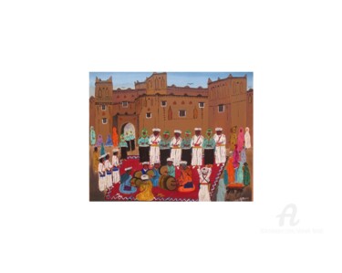 Schilderij getiteld "troupe-ahwach-zagou…" door Ahmed Fertat, Origineel Kunstwerk, Acryl