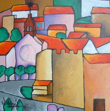 Peinture intitulée "Toits de Cerbère" par Marc Walencik, Œuvre d'art originale, Acrylique