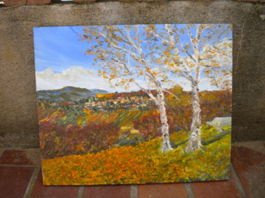 2 bouleaux à Saint-Jean des vignes en novembre 2009 Peinture intitulée "2 bouleaux à Saint-…" par Alain Fayel, Œuvre d'art originale, Huile