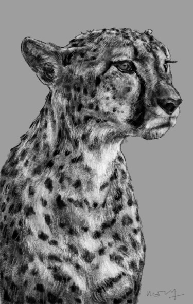 Portrait d'un guépard Arts numériques intitulée "Portrait d'un guépa…" par Sandrine Wely, Œuvre d'art originale
