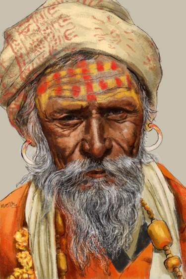 Portrait d'un Sadhu Arts numériques intitulée "Portrait d'un Sadhu" par Sandrine Wely, Œuvre d'art originale