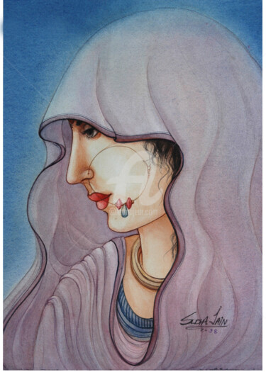 Painting titled "BEAUTY IN LILAC" by Suddha Sama, Original Artwork, Watercolor