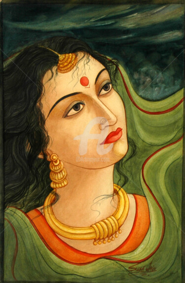 Painting titled "PORTRAIT 1" by Suddha Sama, Original Artwork, Watercolor Mounted on Other rigid panel