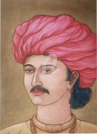 Painting titled "Rajsthani Man" by Suddha Sama, Original Artwork, Watercolor