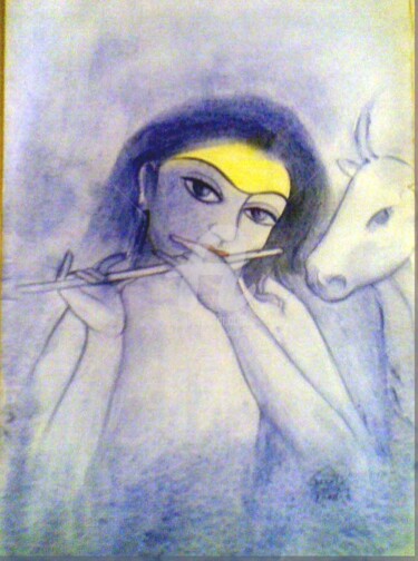 Drawing titled "KRISHNA" by Suddha Sama, Original Artwork