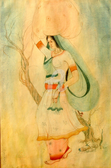 Painting titled "REFLCTION" by Suddha Sama, Original Artwork, Watercolor Mounted on Wood Stretcher frame