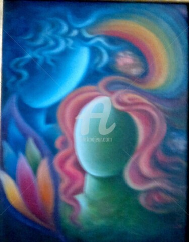 Painting titled "SOULMATES" by Suddha Sama, Original Artwork, Oil Mounted on Wood Stretcher frame