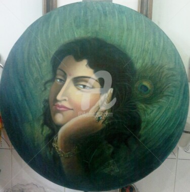 Painting titled "RADHIKA" by Suddha Sama, Original Artwork, Oil Mounted on Wood Stretcher frame
