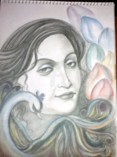 Drawing titled "CONTENTMENT" by Suddha Sama, Original Artwork, Pencil