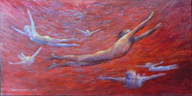 绘画 标题为“Planants Rouges” 由Henri Eisenberg, 原创艺术品, 丙烯 安装在木质担架架上