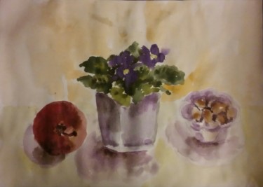 violets and nuts Malerei mit dem Titel "violets and nuts" von Ljiljana Smoljan, Original-Kunstwerk, Aquarell