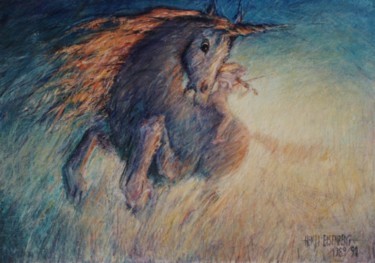 绘画 标题为“La Licorne au Violon” 由Henri Eisenberg, 原创艺术品, 丙烯 安装在木质担架架上