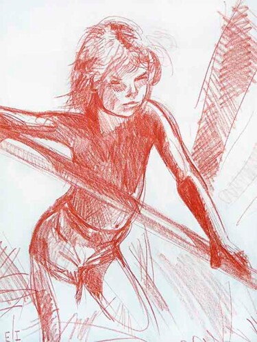 Disegno intitolato "Kid at the beach st…" da Manu Toxxic, Opera d'arte originale, Pastello