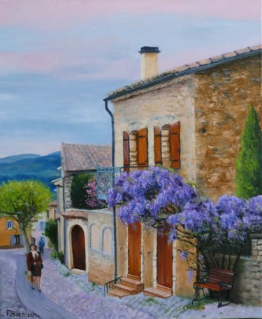 Peinture intitulée "Glycine à Vénéjan" par Pascale Harnisch, Œuvre d'art originale, Huile