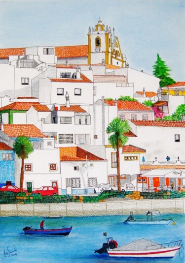 "O brilho de Ferragudo" (The brightness of Ferragudo, Algarve, Portugal) Painting titled ""O brilho de Ferrag…" by Inês Dourado, Original Artwork, Pastel