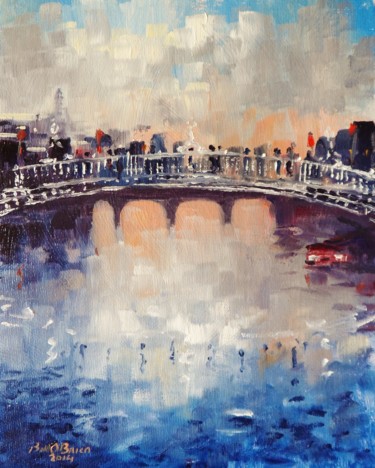 Pintura titulada "Hapenny Bridge Summ…" por Bill O'Brien, Obra de arte original, Oleo