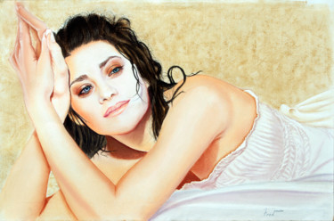 Marion s'éveille Peinture intitulée "Marion s'éveille" par Fred Mahieu, Œuvre d'art originale, Pastel