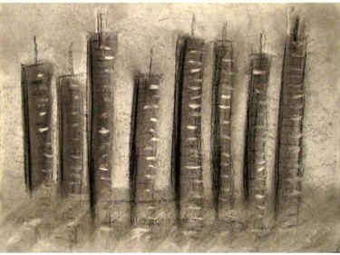 Desenho intitulada "Downtown, abstract…" por Liza Peninon, Obras de arte originais, Carvão