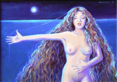 La Dompteuse d'Araignées Peinture intitulée "La Dompteuse d'Arai…" par Henri Eisenberg, Œuvre d'art originale, Acrylique Monté sur Châssis en bois