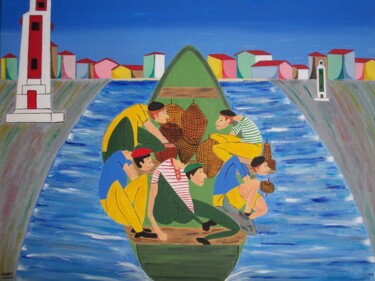 Peinture intitulée "Tableau naif pêcheu…" par Didier Dordeins, Œuvre d'art originale, Acrylique Monté sur Châssis en bois
