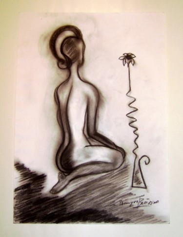 Jeune fille à la fleur Peinture intitulée "Jeune fille à la fl…" par Dominique Bertrand, Œuvre d'art originale, Autre