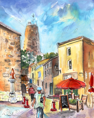 Barberousse Tower in Gruissan Peinture intitulée "Barberousse Tower i…" par Miki De Goodaboom, Œuvre d'art originale, Aquarelle